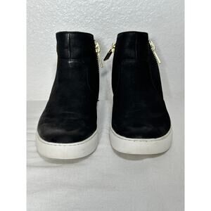 Kenneth Cole Kiera Black Suede Hi-Top Gold Zip Sneakers